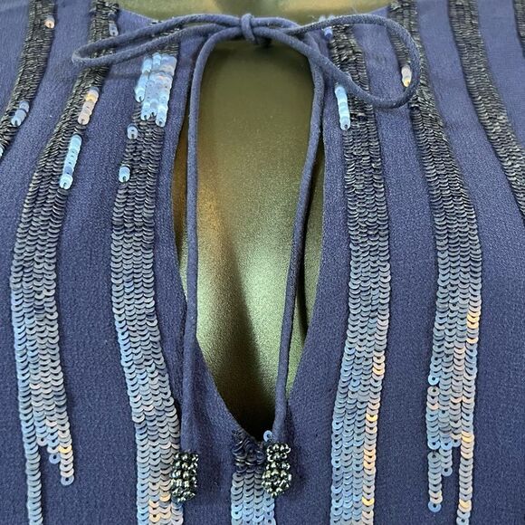 Frederika May Royal Blue Sequined Silk Long Sleeve Blouse - Picture 5 of 11